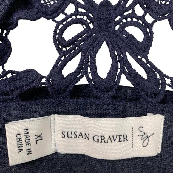 Susan Graver Blue Eyelet Lace Linen/Rayon Blazer Womens Size XL - Picture 4 of 8